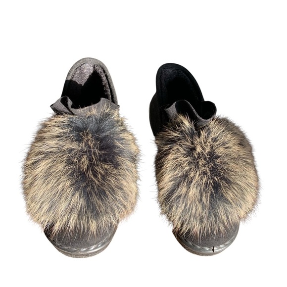 Black Slip-On Shoes with Faux Fur Pom Pom 6 - Picture 5 of 11